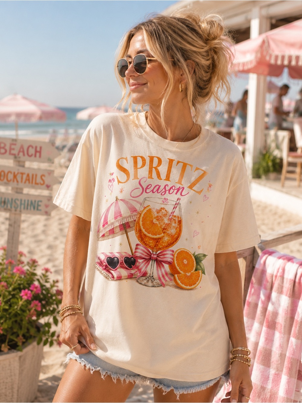 Spritz Season Graphic Tee - Cream with Orange & Pink S-5x